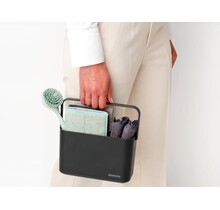 Brabantia SinkSide Reinigung-Set – 8-teilig, 3 Mikrofaser-Pads, 2 Tücher, Spülbürste, Abzieher, Ergonomischer Caddy, Dunkelgrau