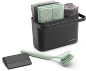 Brabantia SinkSide Reinigung-Set – 8-teilig, 3 Mikrofaser-Pads, 2 Tücher, Spülbürste, Abzieher, Ergonomischer Caddy, Dunkelgrau