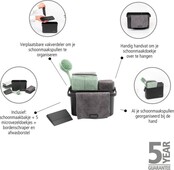 Brabantia SinkSide Cleaning Set – 8-Piece, 3 Microfibre Pads, 2 Cloths, Dish Brush, Squeegee, Ergonomic Caddy, Dark Grey