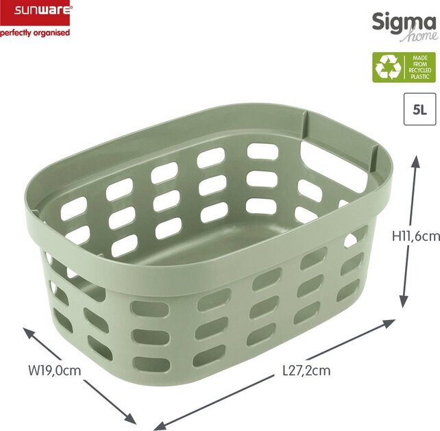 Sunware Sigma Home Basket 5L Green – Compact Storage Bin with Handles, Stackable & Made from Recycled Plastic