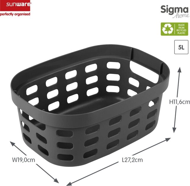 Sunware Sigma Home Aufbewahrungskorb 5L Anthrazit – Recycelter Kunststoff mit Griffen