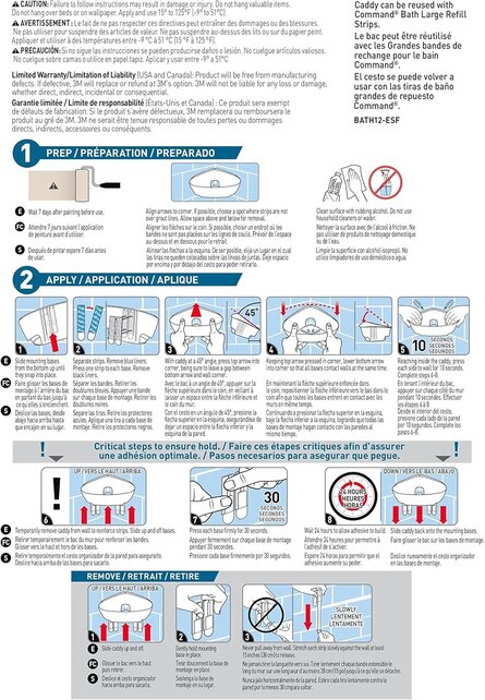 Chariot d'angle de bain Command, transparent givré, capacité de 3,4 kg, 1 panier