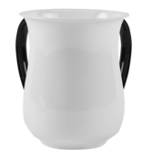 A&M Acrylic Washing Cup – White Cup with Black Handles, Lightweight & Durable Design