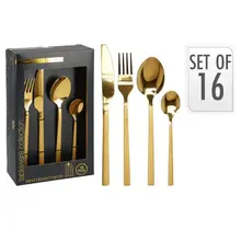 E&H Luxuriöses 16-teiliges Edelstahl-Besteckset in Gold – Stilvolles Tafelbesteck für 4