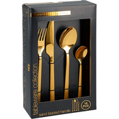 E&H Luxuriöses 16-teiliges Edelstahl-Besteckset in Gold – Stilvolles Tafelbesteck für 4