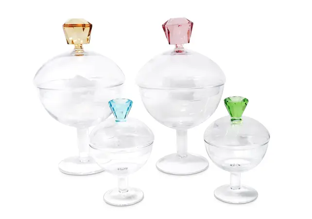 Bocal Décoratif En Verre Sur Pied – Avec Poignée Colorée En Forme De Diamant – Disponible En 2 Tailles