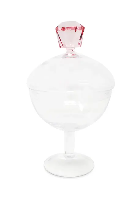 Elegant Glass Footed Jar With Colored Diamond-Shaped Handle – Available In 2 Sizes