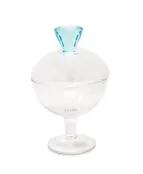 Elegant Glass Footed Jar With Colored Diamond-Shaped Handle – Available In 2 Sizes