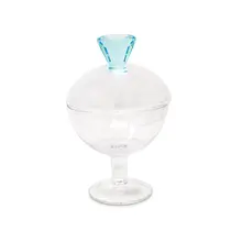 Bocal Décoratif En Verre Sur Pied – Avec Poignée Colorée En Forme De Diamant – Disponible En 2 Tailles
