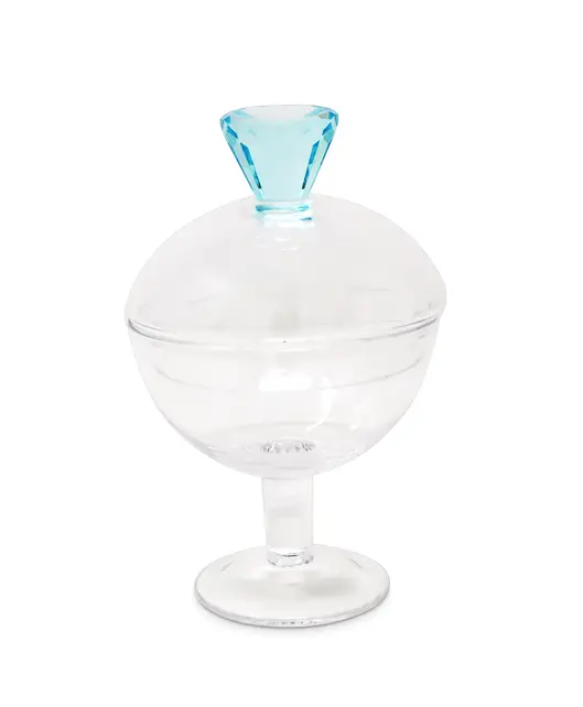Elegant Glass Footed Jar With Colored Diamond-Shaped Handle – Available In 2 Sizes