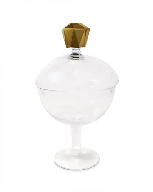 Bocal Décoratif En Verre Sur Pied – Avec Poignée Colorée En Forme De Diamant – Disponible En 2 Tailles