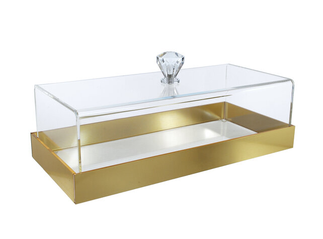Brilliant Acrilic Rectangular Cake Dome Gold 29X14cm