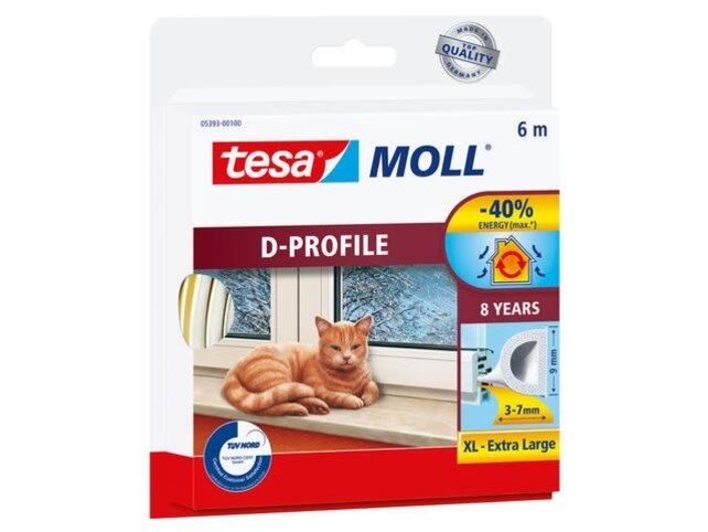 Tesa moll D-Profiel Tochtstrip 6 m Wit – Zelfklevend