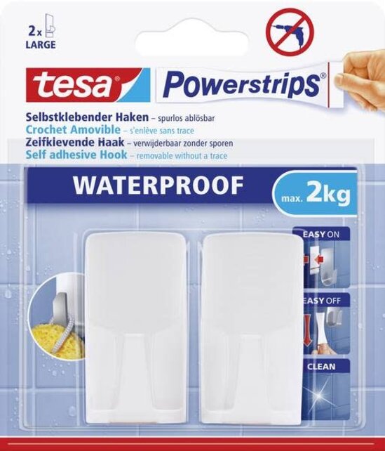 Tesa Powerstrips 2 Wasserdichte Selbstklebende Haken – Badezimmer & Küche