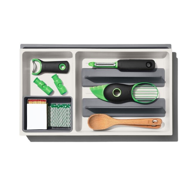OXO Good Grips Organisateur de Tiroir Extensible avec Séparateurs Ajustables pour Ustensiles de Cuisine