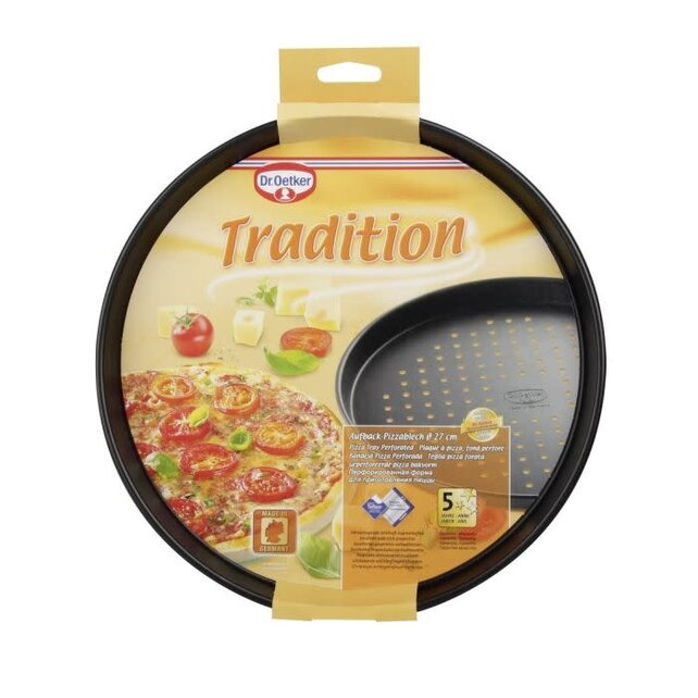 Dr. Oetker Tradition Moule à pizza 28 cm – Plaque perforée pour pizza croustillante, antiadhésive et résistante à la chaleur