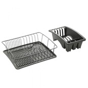 Metaltex Aquatex Plus Dish Rack Lava Black with Cutlery Holder and Drip Tray