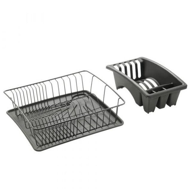 Metaltex Aquatex Plus Dish Rack Lava Black with Cutlery Holder and Drip Tray