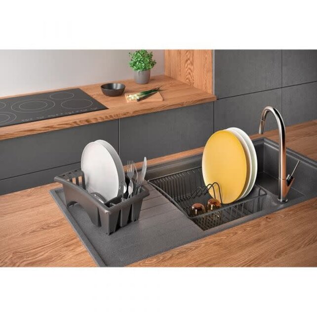 Metaltex Aquatex Plus Égouttoir à Vaisselle Lava Noir avec Plateau Égouttoir et Porte-Couverts