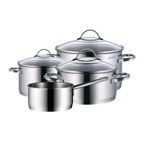 Batterie de cuisine inox 4 pièces avec couvercles
