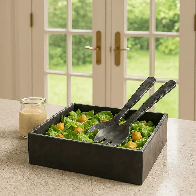 Moderne Vierkante Saladeschaal van Resin – Lichtgewicht Serveerschaal voor Salades, Fruit & Pasta – 25×25×7,5 cm