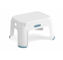 Curver Basic Tritthocker weiß/blau – stabiler Kinderhocker mit Antirutschfüßen