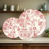 Godinger Banbury Crimson service de table en porcelaine 12 pièces – Motif floral, 4 personnes