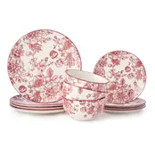 Godinger Banbury Crimson porseleinen serviesset 12-delig – Bloemenservies voor 4 personen