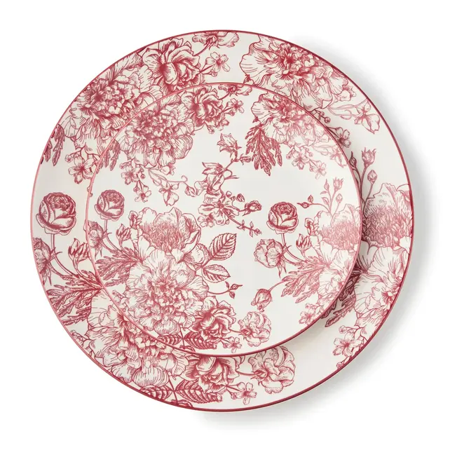 Godinger Banbury Crimson service de table en porcelaine 12 pièces – Motif floral, 4 personnes