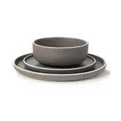 Godinger Service de table en grès 12 pièces au design moucheté avec bord blanc. Solide, élégant et parfait pour un usage quotidien ou des repas conviviaux.