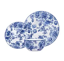 Godinger Banbury Blue Porzellan Geschirrset 12-teilig – Elegantes Tafelservice für 4 Personen