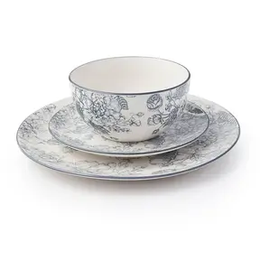 Service de table en porcelaine 12 pièces gris