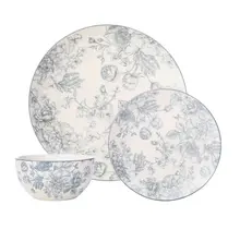 Godinger Banbury Grey 12-Piece Porcelain Dinnerware Set – Elegant Service for 4