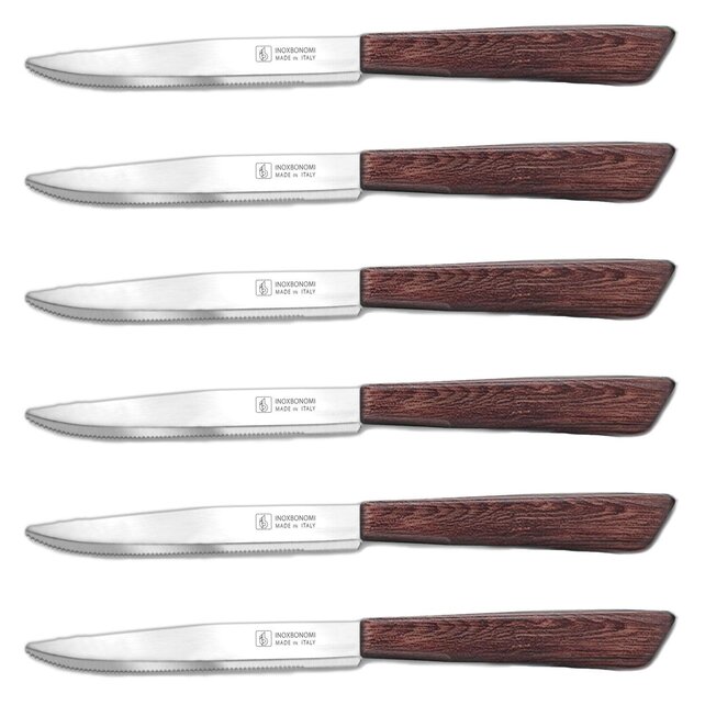 INOXBONOMI 6 Steak Knifes (Knives) - Italian Stainless Steel Vegetable/Steak/Table Knife Cutlery (Brown) PROMO