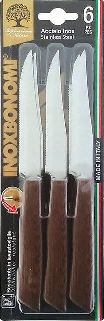 INOXBONOMI 6 Steak Knifes (Knives) - Italian Stainless Steel Vegetable/Steak/Table Knife Cutlery (Brown) PROMO