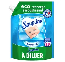 Soupline Grand Air adoucissant concentré 600 ml éco-recharge avec parfum 3D et fraîcheur longue durée