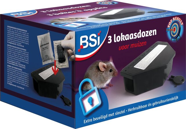 BSI mouse bait boxes set of 3 – lockable and safe for controlled poison use