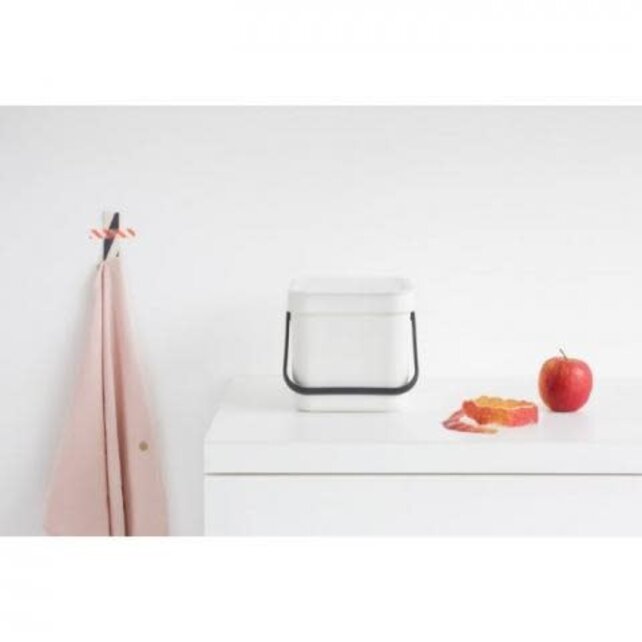 Brabantia Sort & Go Waste Bin 6 Litre White – Compact kitchen bin with wall bracket