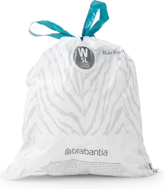 Brabantia PerfectFit Bags, Code W, 5 Litres, 40 Bags in Dispenser Pack - White