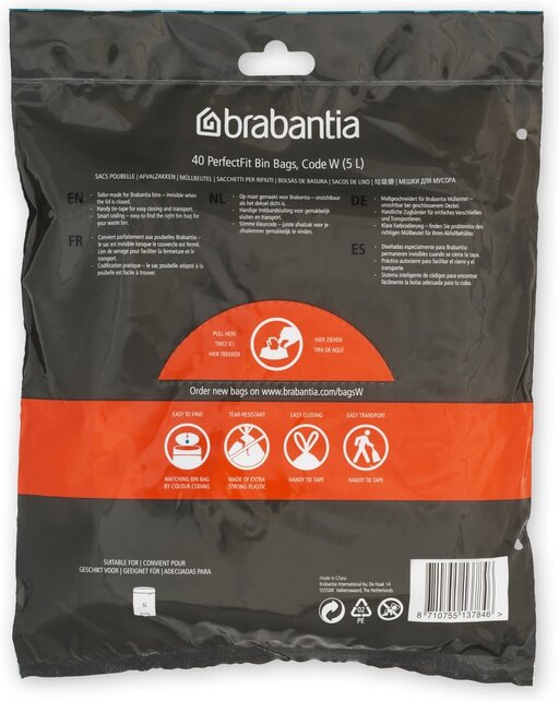 Brabantia Perfect Fit Bin Bags – 5L – 40 Bags – Code W