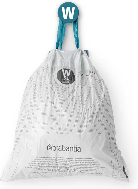 Brabantia PerfectFit Bags, Code W, 5 Litres, 40 Bags in Dispenser Pack - White
