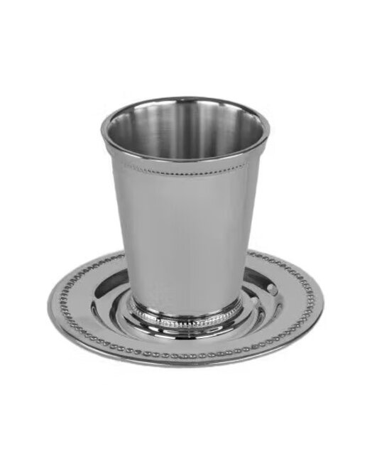 Nickel Plated Hammered Kiddush Cup with Tray