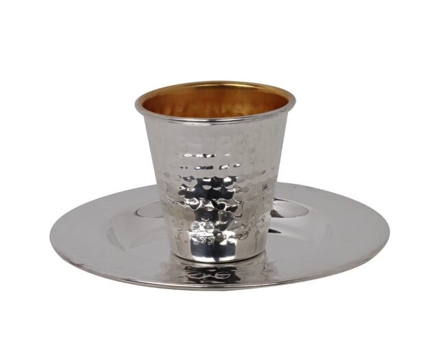 Mini Kiddush bekerset 925 zilverkleurig gehamerd