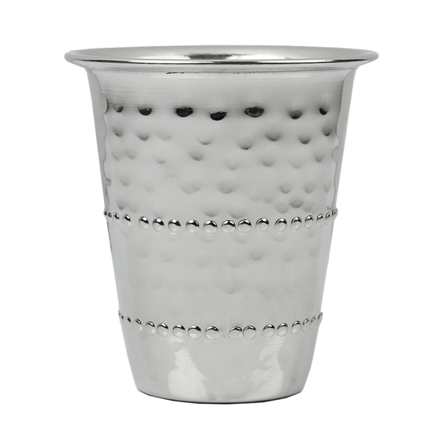 RVS Kiddush beker gehamerd met parelrand 3 inch