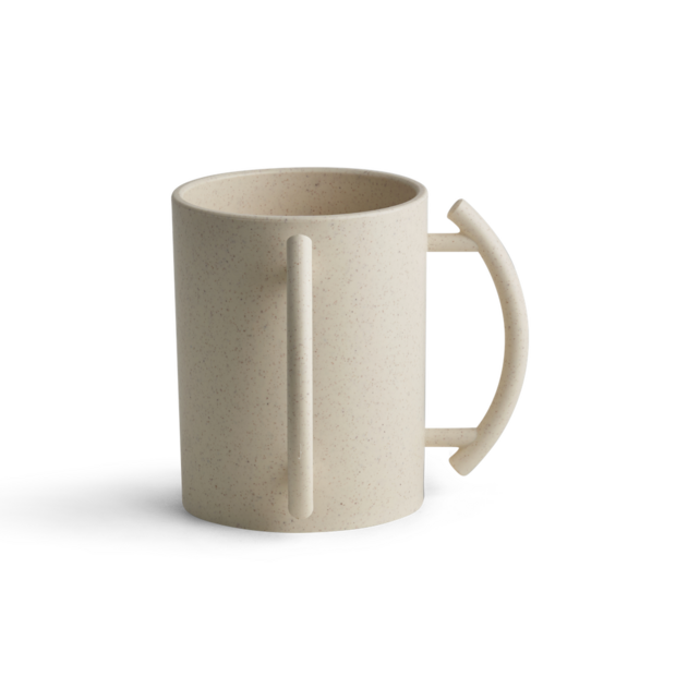 Beige acryl wasbeker met beige handgrepen