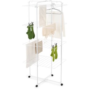 Foldable Clothes Airer 30m with Wheels White