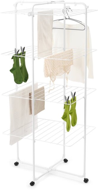 Brabantia Hang On Droogtoren 30m – Inklapbaar Wasrek met Wielen, 4 Niveaus, 25kg Capaciteit
