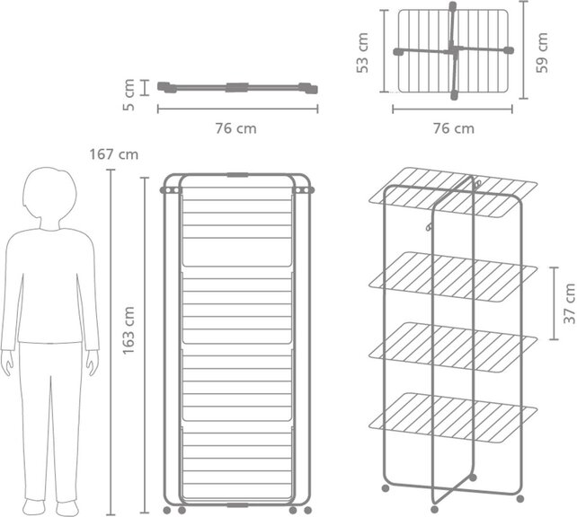 Brabantia Hang On Wäscheständer 30m – Klappbar mit Rollen, 4 Ebenen, 25kg Tragkraft