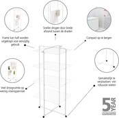 Brabantia Hang On Tower Drying Rack 30m – Foldable Clothes Airer with Wheels, 4 Levels, 25kg