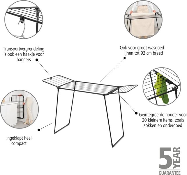 Brabantia Klappbarer Wäscheständer 18m Matt Schwarz